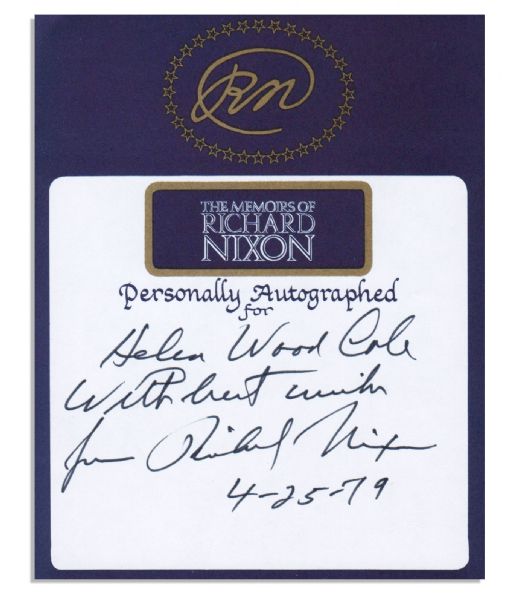 Richard Nixon Bookplate Signed & Inscribed in His Hand -- Bookplate Made for His Autobiography ''Memoirs''