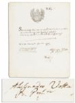 Famed Italian Inventor of the Battery Alessandro Volta Document Signed