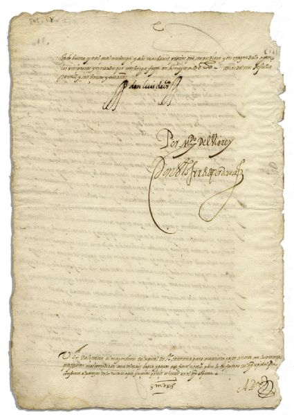 Viceroy of Peru Don Luis de Velasco, Marques de Salinas Document Signed in 1603