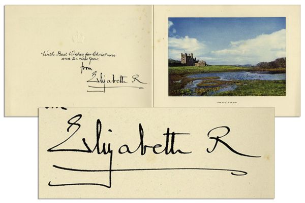 1957 Royal Christmas Card Signed by Queen Elizabeth, The Queen Mother