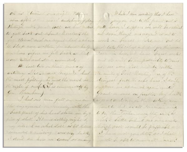 Civil War Letter With Fort Darling Battle Content -- ''...I had one man fall on me...with the back part of his head shove in by a piece of shell...loss is 60 killed wounded & missing...''