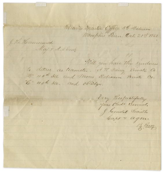 General William T. Sherman Civil War-Dated Autograph Note Signed -- ''...There are Plenty of negro soldiers on leave and I cannot detail any...unless there be some very good news today...''