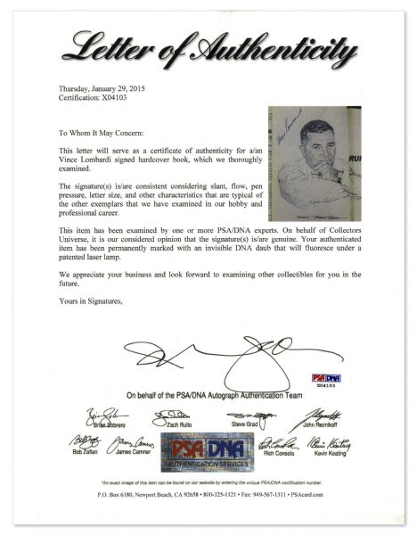 Vince Lombardi Signed Copy of ''Run to Daylight!'' -- With COA From PSA/DNA
