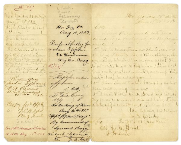 Civil War Furlough Request Signed by Several Confederate Generals & Officers -- Including Generals Leonidas Polk, Thomas C. Hindman, Braxton Bragg & Zacariah Deas