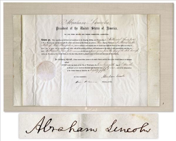 Abraham Lincoln Document Signed With a Bold, Full ''Abraham Lincoln'' Signature -- Signed Very Early in His Presidency on 28 March 1861