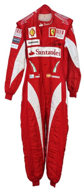 World Champion Fernando Alonso Race-Worn & Signed Rare Ferrari Suit -- From 2010 Formula One Season