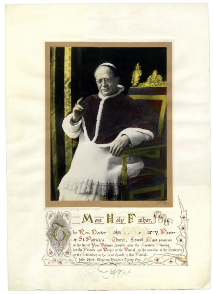 Pope Pius XI Signed Blessing & Photo Display -- Signed as Pope in 1931