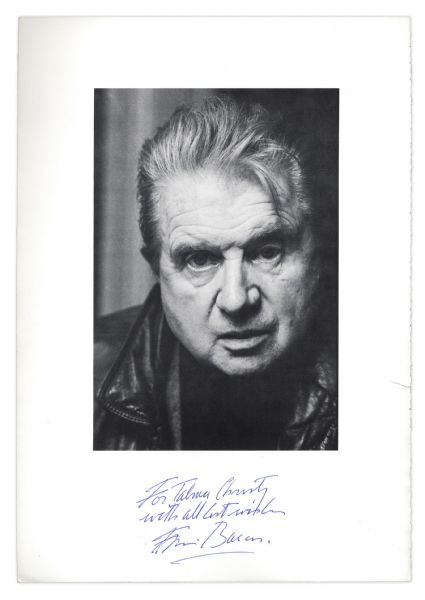 Artist Francis Bacon Signed Book Page With His Photo -- His ''Three Studies of Lucien Freud'' is The Most Expensive Painting Ever Sold at Auction