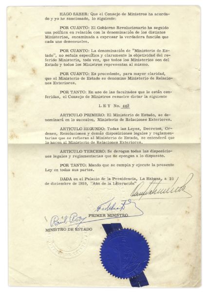 Rare Fidel Castro Document Signed as Cuba's Prime Minister in 1959, the ''Year of the Liberation''