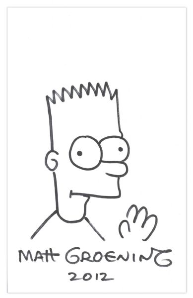 Matt Groening Signed Sketch of Bart Simpson -- Sketched on a Page of ''Radioactive Man''
