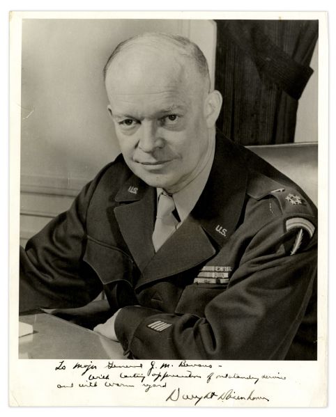 Dwight Eisenhower Signed 8'' x 10'' Photograph as General -- Dedicated to WWII Air Force General James M. Bevans
