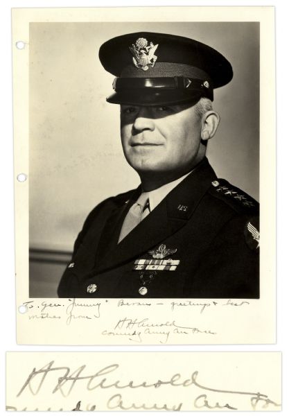 Five-Star General Hap Arnold Signed 8.5'' x 11'' Photo -- Dedicated to WWII Air Force General James Bevans