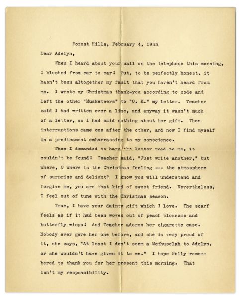 Helen Keller Typed Letter Signed -- ''...When I demanded to have the letter read to me, it couldn't be found! Teacher said, 'Just write another'...''