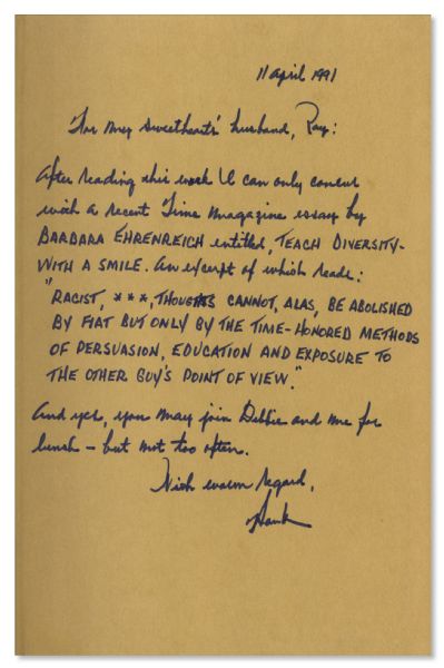 Hank Aaron Autograph Note Signed Within His Autobiography -- ''...Racist...thoughts cannot, alas, be abolished by fiat...''