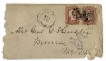 George Custer Signed Envelope -- Made Out in His Hand to His Wife -- Mrs. G.A. Custer