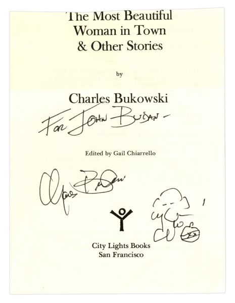 Charles Bukowski Signed & Hand-Sketched Page From His Book