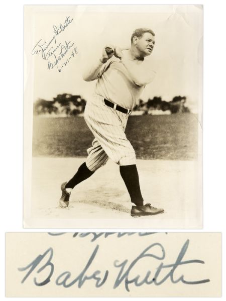 Babe Ruth Signed 8'' x 10'' Photograph -- With COAs From Both PSA/DNA & JSA