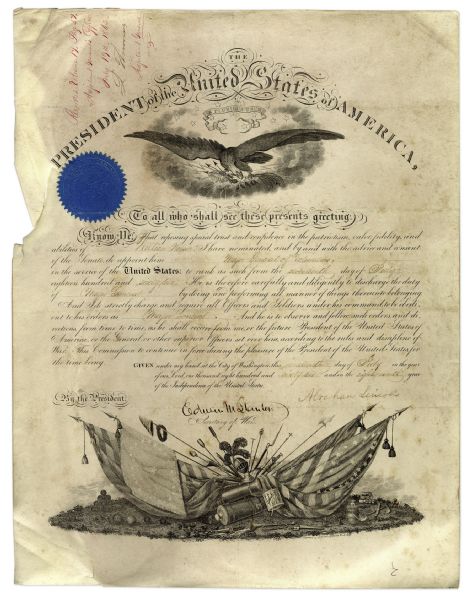 Abraham Lincoln Military Document Signed From 1862 -- Lincoln Appoints William ''Bull'' Nelson as Major General -- Nelson Was Famously Murdered by Union General Jefferson C. Davis