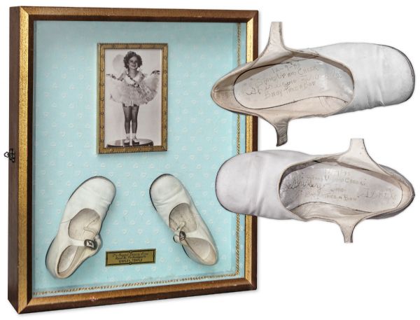Shirley Temple Twice-Signed Original Dancing Shoes Worn in the Films ''Baby Takes a Bow'' and ''Stand Up And Cheer'' -- Temple Signs Each Shoe