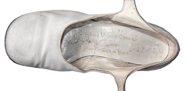 Shirley Temple Twice-Signed Original Dancing Shoes Worn in the Films ''Baby Takes a Bow'' and ''Stand Up And Cheer'' -- Temple Signs Each Shoe
