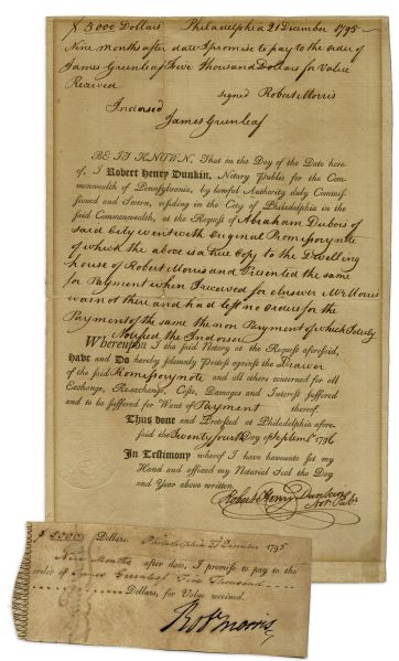 Declaration of Independence Signer Robert Morris Signed Note