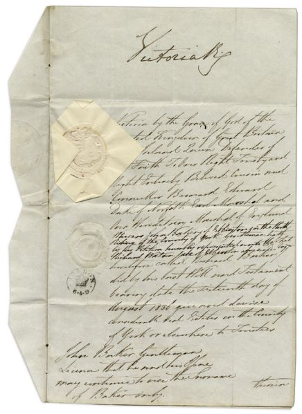 Queen Victoria Signed Document -- Signed Early in Her Reign in 1839