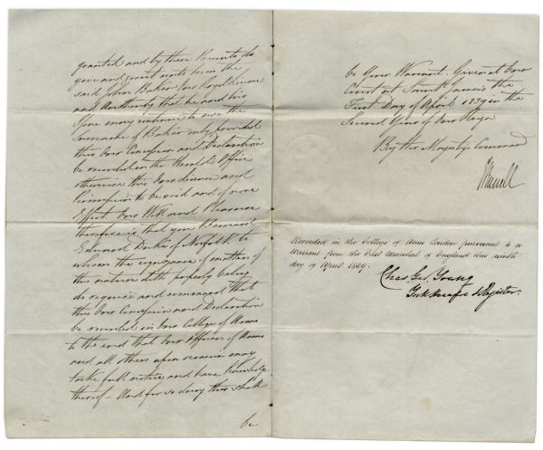 Queen Victoria Signed Document -- Signed Early in Her Reign in 1839