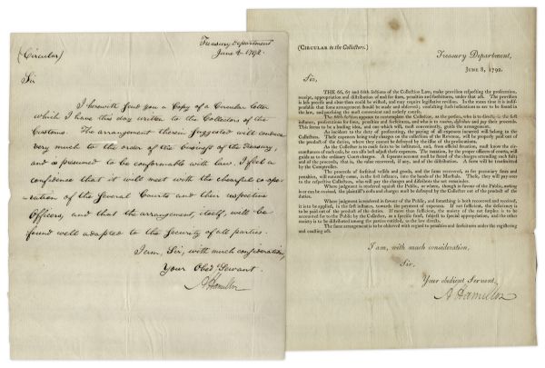 Alexander Hamilton Letters Signed Discussing Collection Law -- ''...I feel a confidence that it will meet with the chearful co-operation of the several courts...''