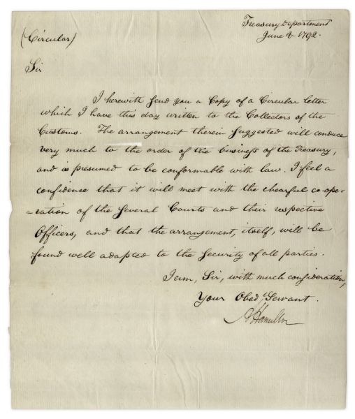 Alexander Hamilton Letters Signed Discussing Collection Law -- ''...I feel a confidence that it will meet with the chearful co-operation of the several courts...''