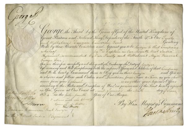 King George III Signed Military Commission From 1804