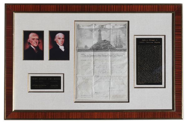 Thomas Jefferson Ship's Paper Signed as President -- Countersigned by James Madison as Secretary of State