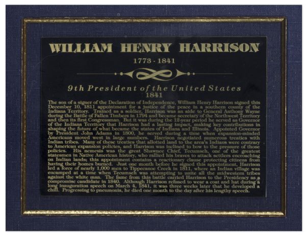 William Henry Harrison Document Signed as Governor of the Indiana Territory in 1811