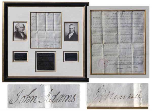 John Adams Document Signed as President in 1801 & Countersigned by John Marshall -- Adams Grants Land to Two Revolutionary War Soldiers With a Large, Bold Signature
