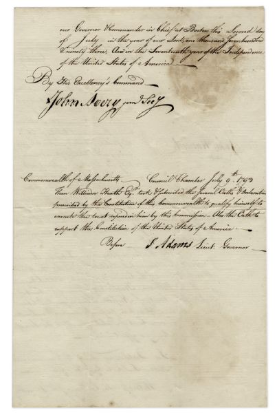 John Hancock & Samuel Adams Signed Judicial Appointment From 1793