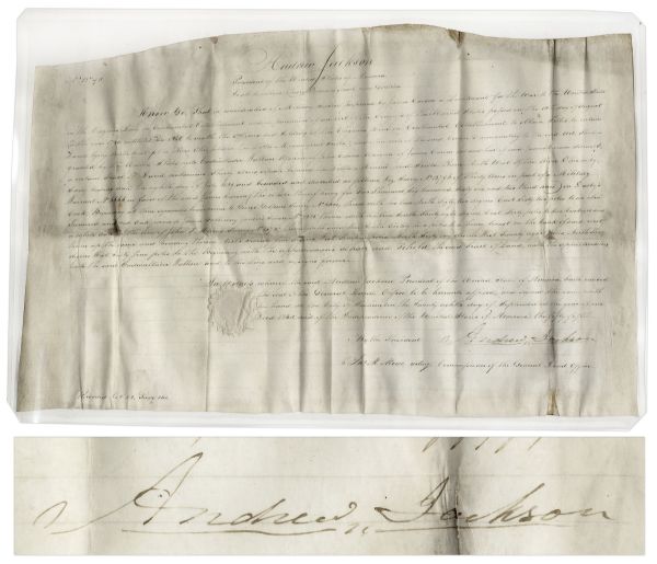 Andrew Jackson Land Grant Signed as President -- Large Document Measures 25'' x 16''