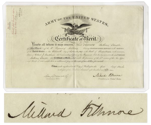 Millard Fillmore Military Document Signed as President