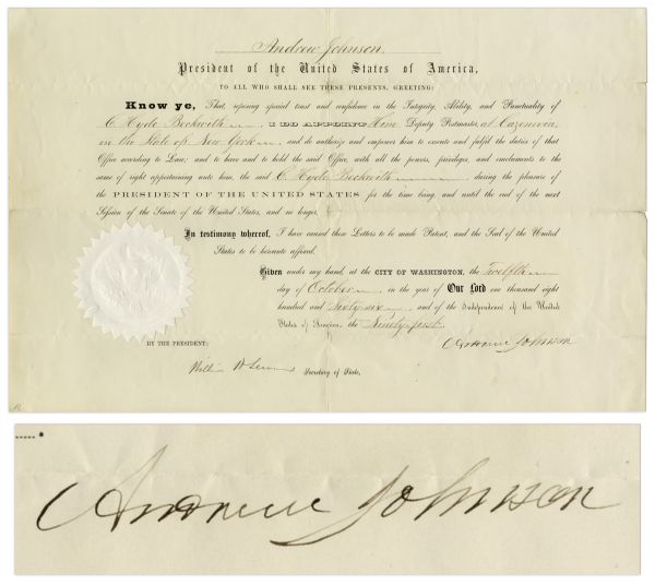 Andrew Johnson Document Signed as President