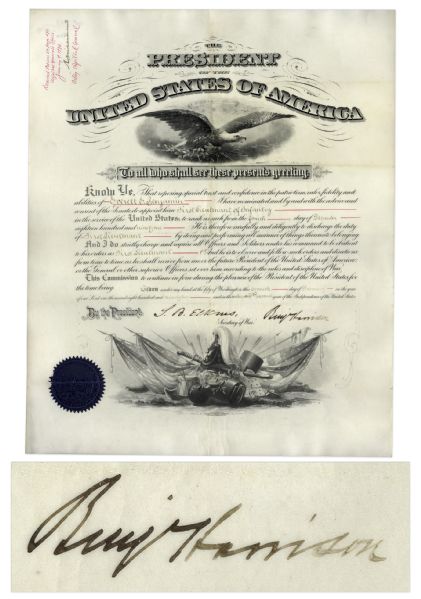 Benjamin Harrison Military Appointment Signed as President