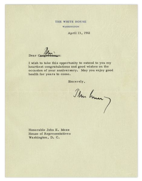 John F. Kennedy Typed Letter Signed as President