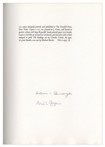 William S. Burroughs & Bryon Gysin Signed Limited Edition of ''The Cat Inside''