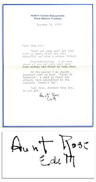 Rose Kennedy Typed Letter Signed -- ''...I am deeply involved with my book, 'Times to Remember'...''