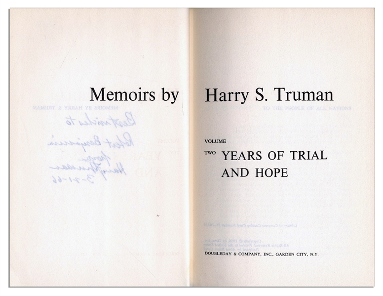 Harry S. Truman Signed Volume II of His ''Memoirs''