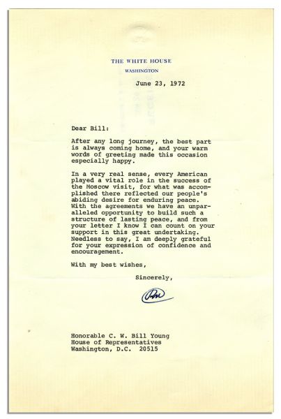 Richard Nixon Letter Signed on 23 June 1972 -- ''Smoking Gun'' Day of Watergate Cover-up When Nixon Told Haldeman to ''...call the FBI and say...don't go any further into this case, period...''