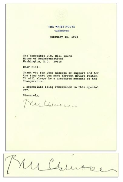 Bill Clinton Typed Letter Signed as President From February 1993 -- ''...It will always be a treasured memento of the Inauguration...''
