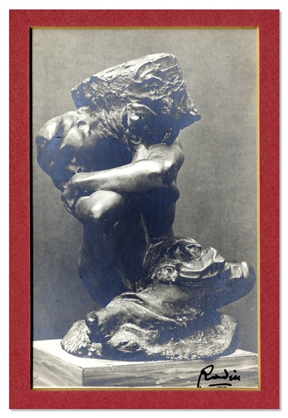 Revolutionary French Sculptor Auguste Rodin Signed Photo Postcard of His Famous Work, ''Cariatide Carrying a Stone''