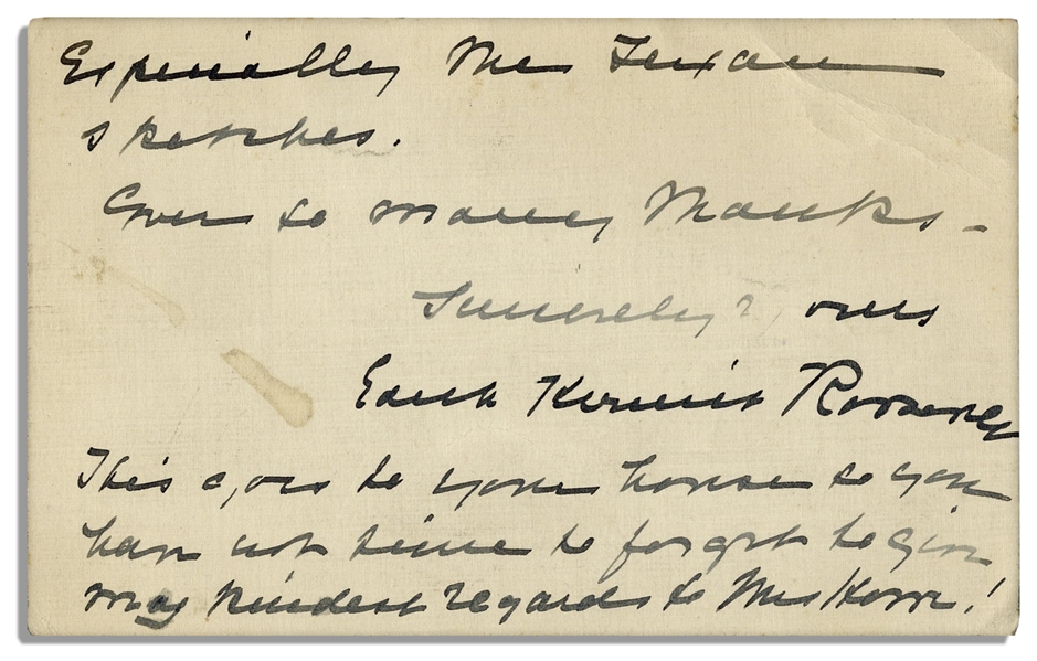 Edith Roosevelt Autograph Note Signed -- The Former First Lady Thanks an Editor for Books