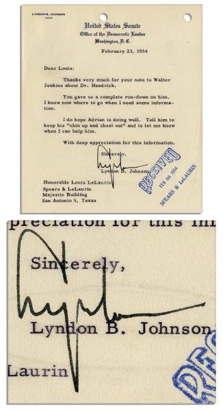 Lyndon B. Johnson Typed Letter Signed as a Congressman -- Mentioning His Aide Walter Jenkins, Who Later Suffered a Sex Scandal -- ''...Thanks very much for your note to Walter Jenkins...''