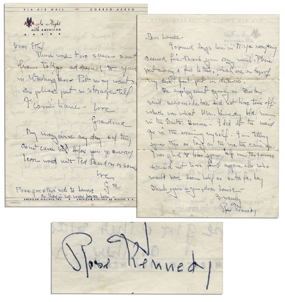 Two Rose Kennedy Autograph Letters Signed -- Rose Writes to Ethel Kennedy & Also Her Maid
