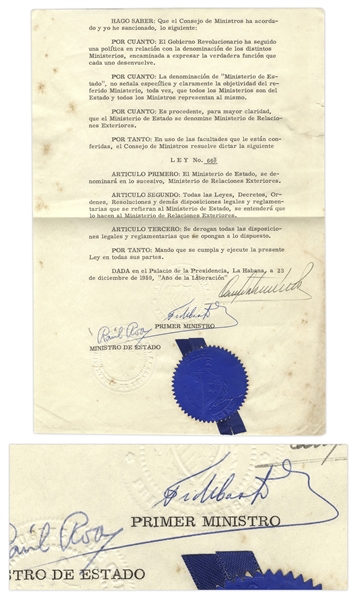 Rare Fidel Castro Document Signed as Cuba's Prime Minister in 1959, the ''Year of the Liberation''