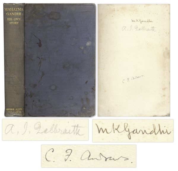 Mahatma Gandhi autograph Mahatma Gandhi Signed Copy of His Autobiography ''Mahatma Gandhi - His Own Story'' -- Very Rare -- With COA From University Archives